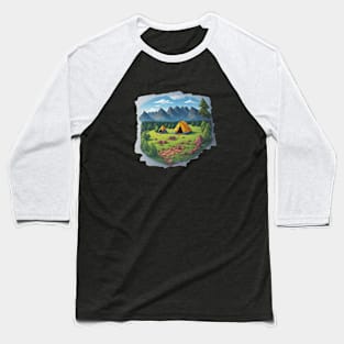 Camping Tent Adventure Sunset Retro Art Baseball T-Shirt